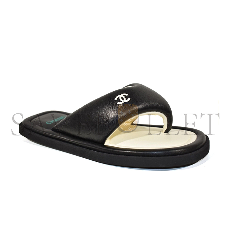 Ch*el 22p lambskin black white sandals 200547